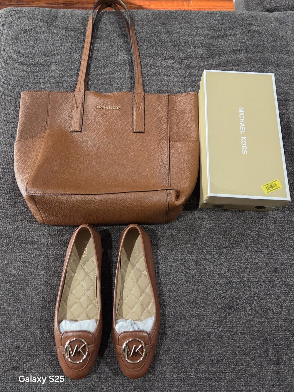 Michael Kors Cognac Brown Leather Tote with Matching New! Ballet Flats